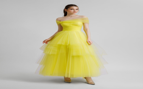 yellow tea length dress
