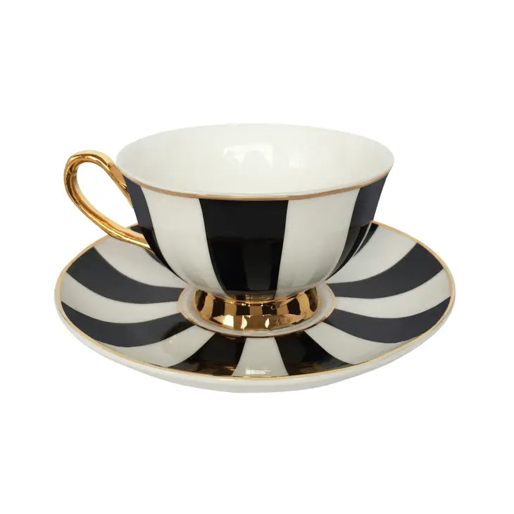 black and white tea cups