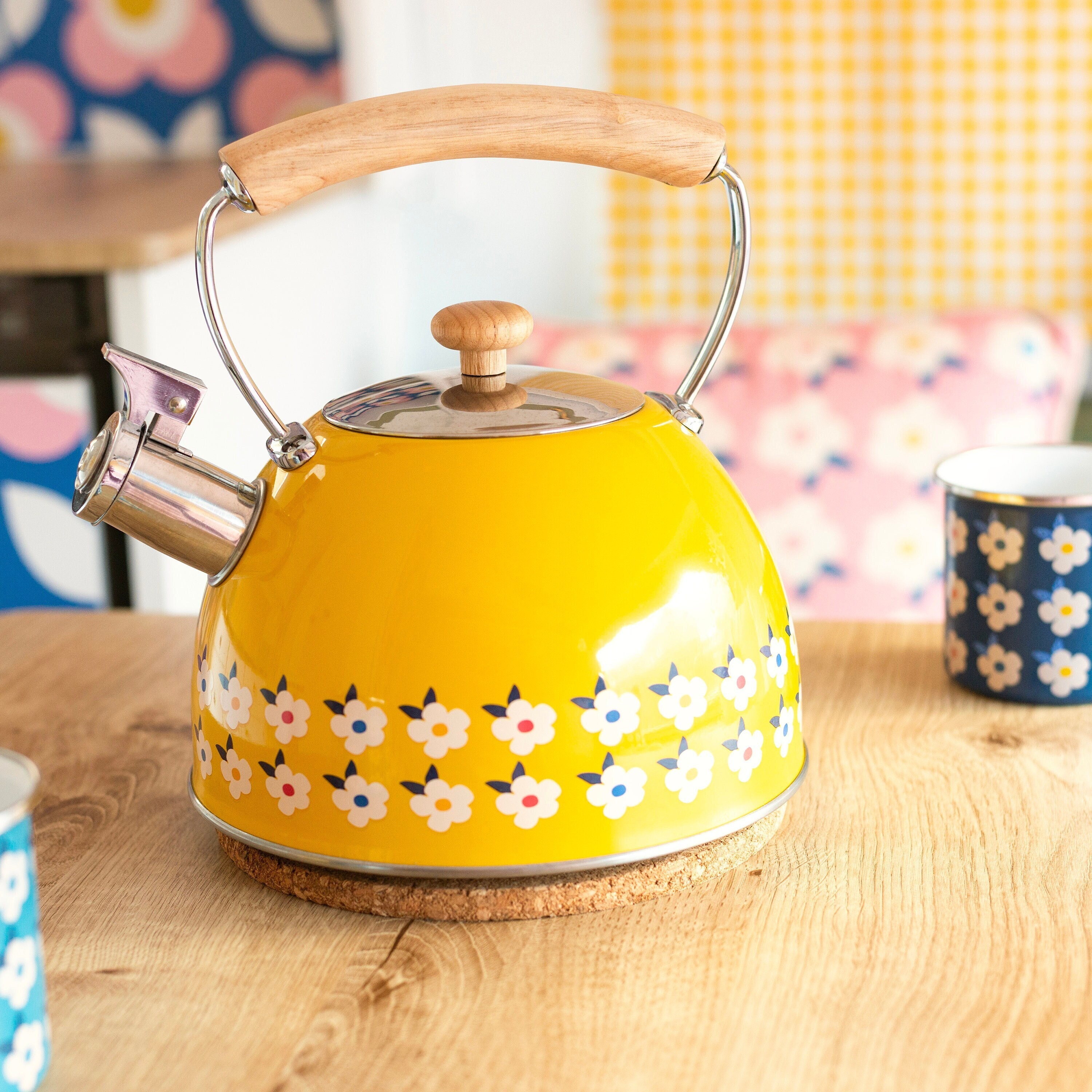 vintage yellow tea kettle