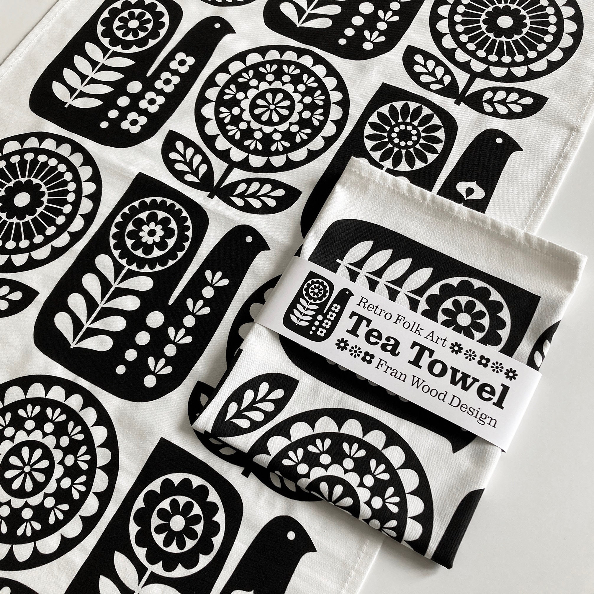 black  white tea towels