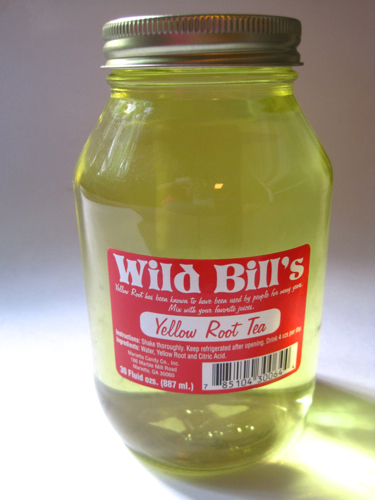 yellow root tea in jar