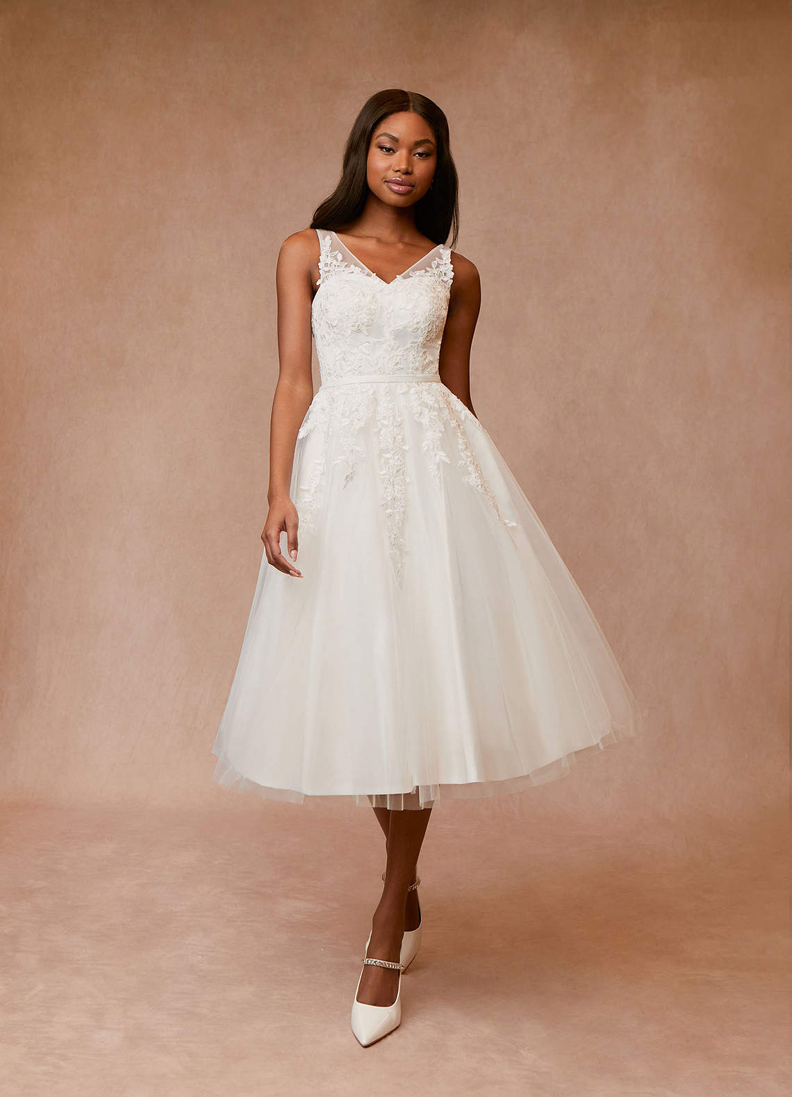 white tea length wedding dress