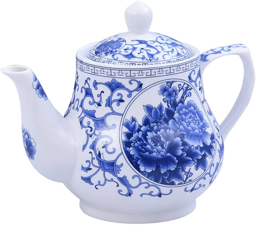 blue and white tea pot