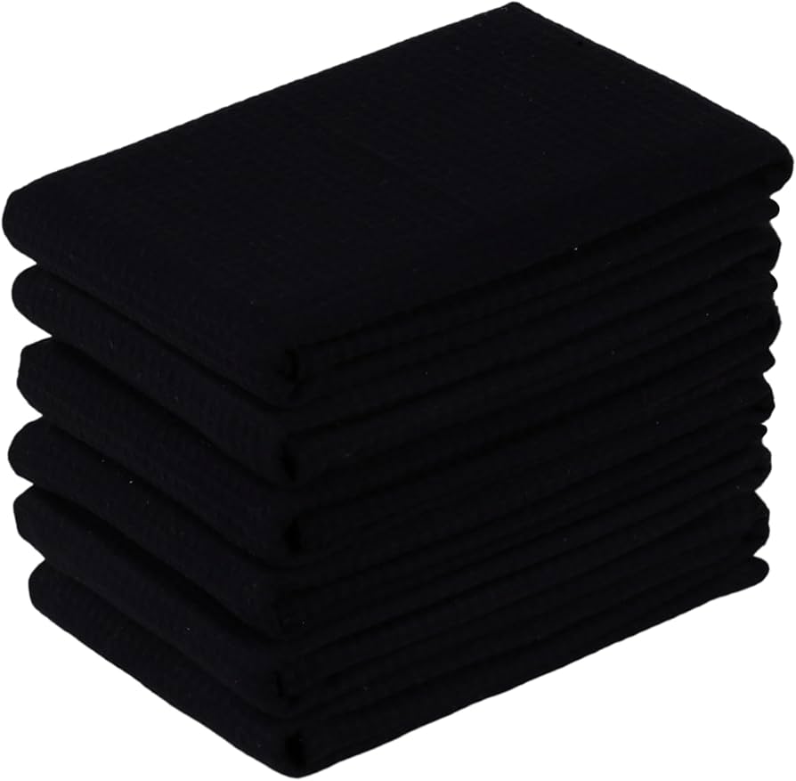 Black Tea Towels - Highly Absorbent 100% Cotton Dish Towels for Kitchen Use