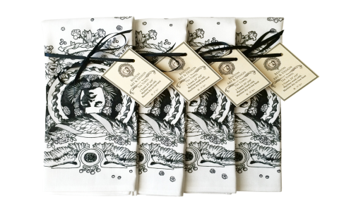 black and white tea towels