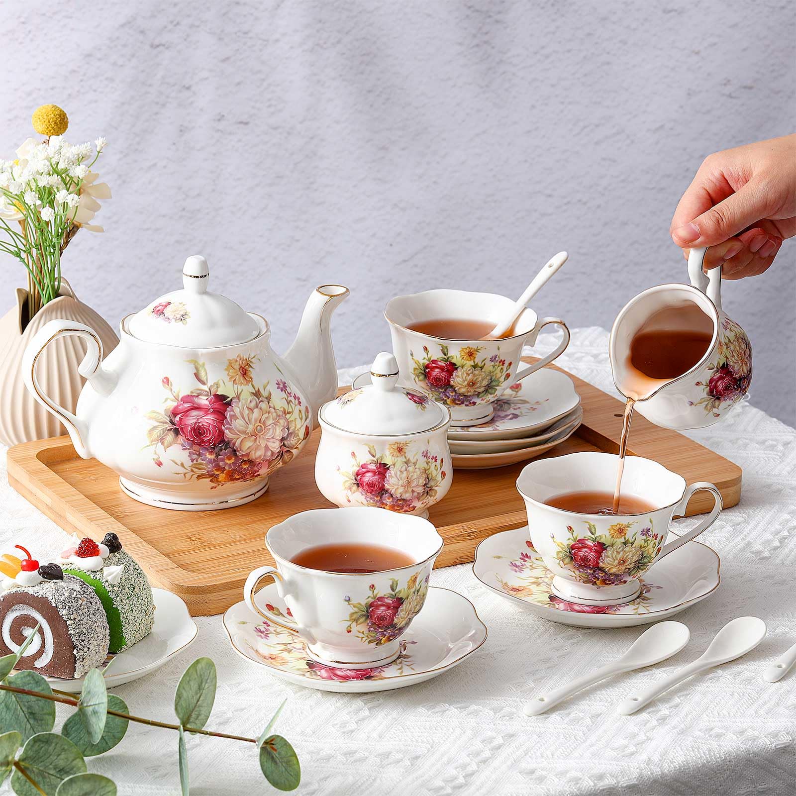 Elegant Party Tea Set for Special Occasions – Vintage Floral Ceramic Cups and Teapot