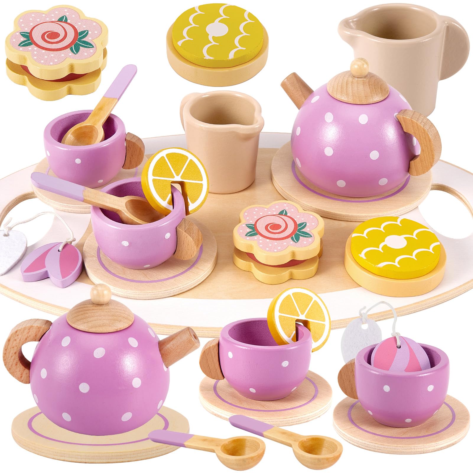 Top 26-Piece Wooden Tea Set for Kids – Perfect for Little Girls