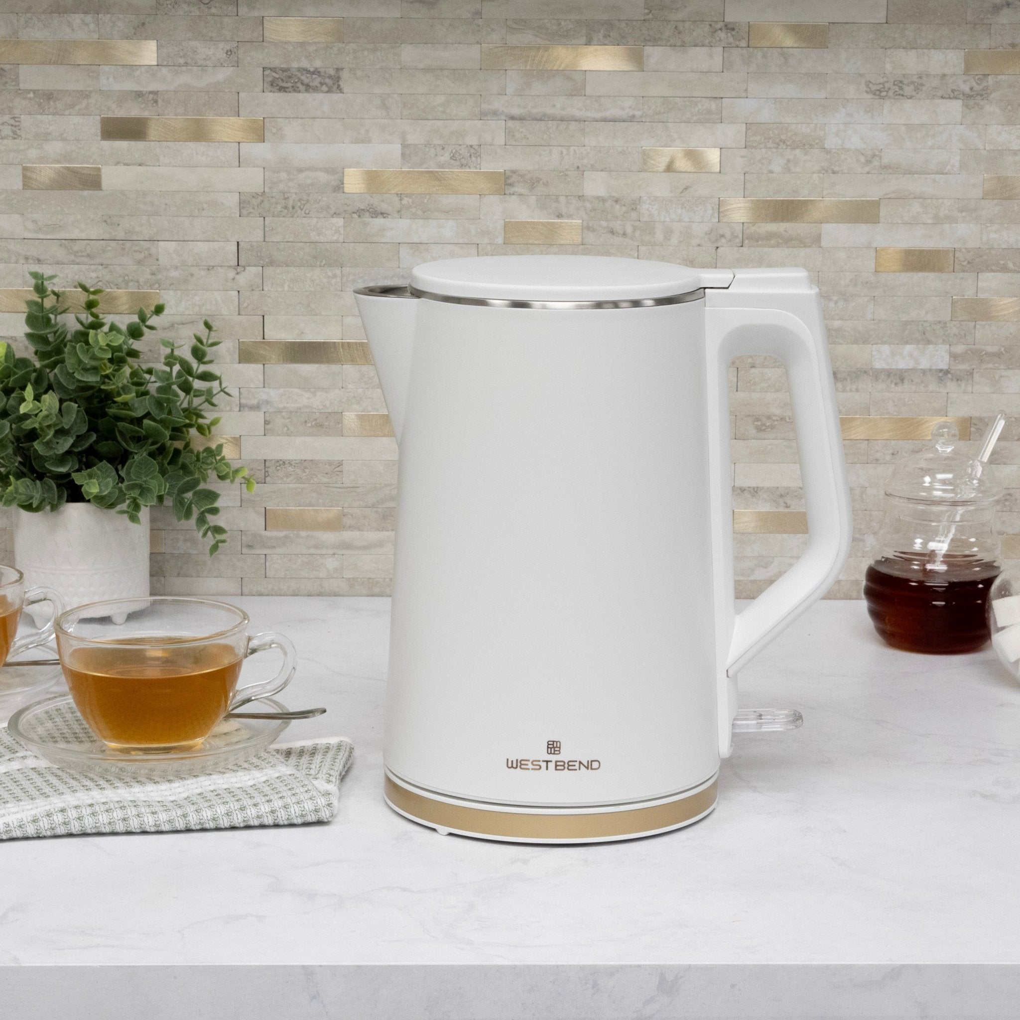 white electric tea kettle