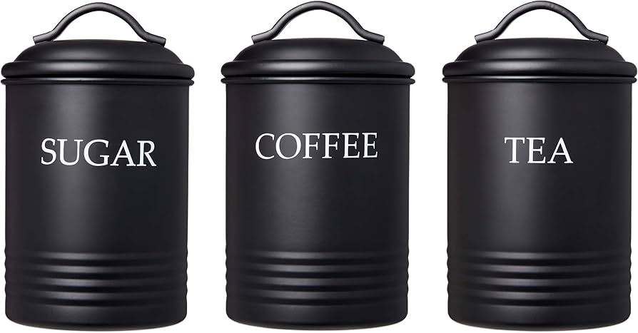 Premium Black Tea, Coffee and Sugar Canisters – Metal Storage for Kitchen Organization