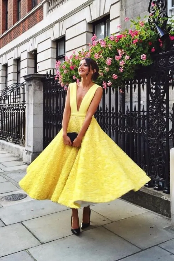 tea length yellow dress