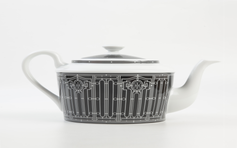 black and white tea pot