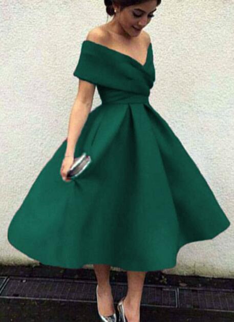 dark green tea length dress