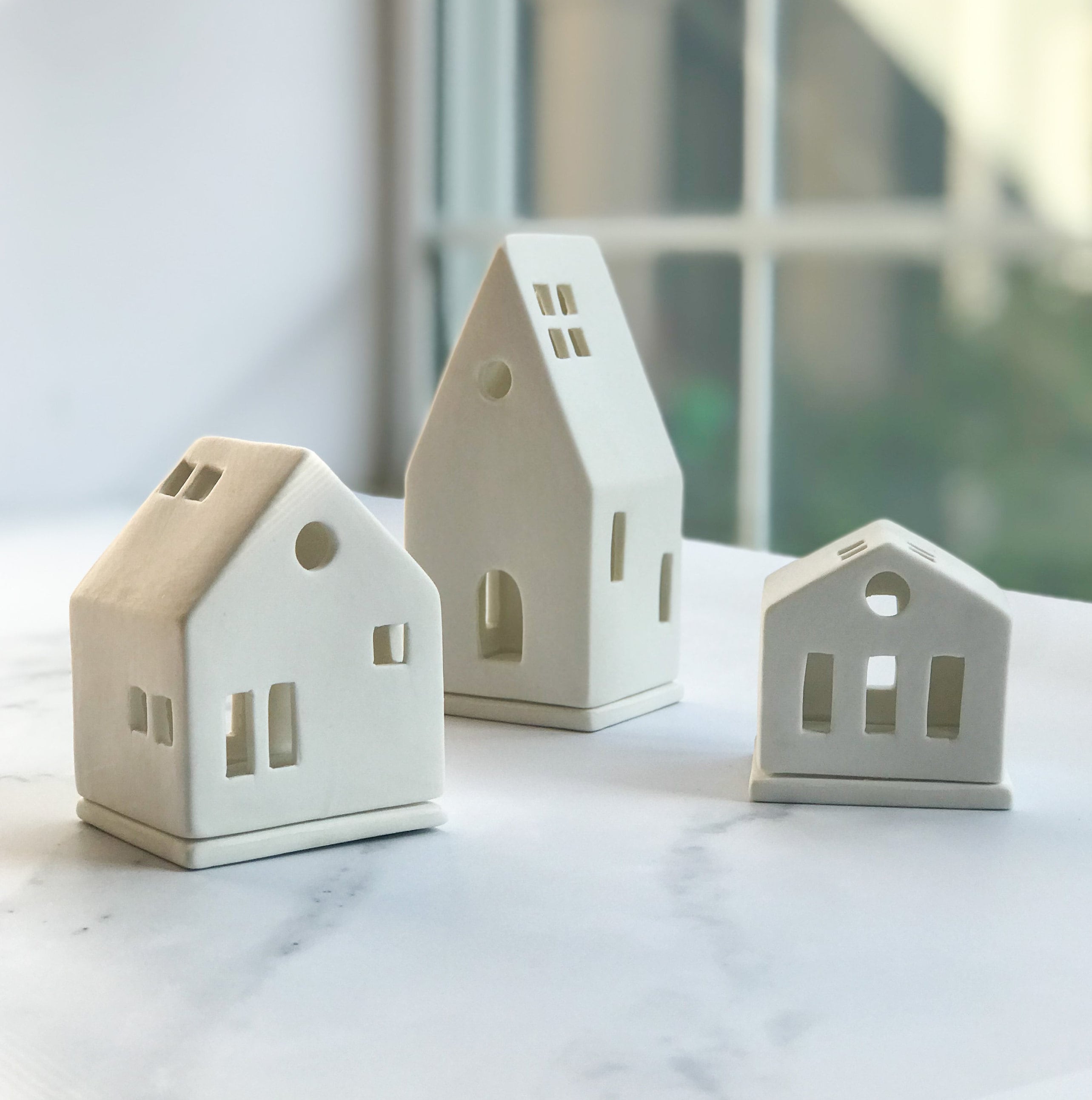 white tea light houses