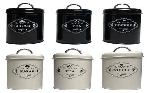 Black Tea Coffee Sugar Canisters Set with Bamboo Lids – Kitchen Storage Solutions