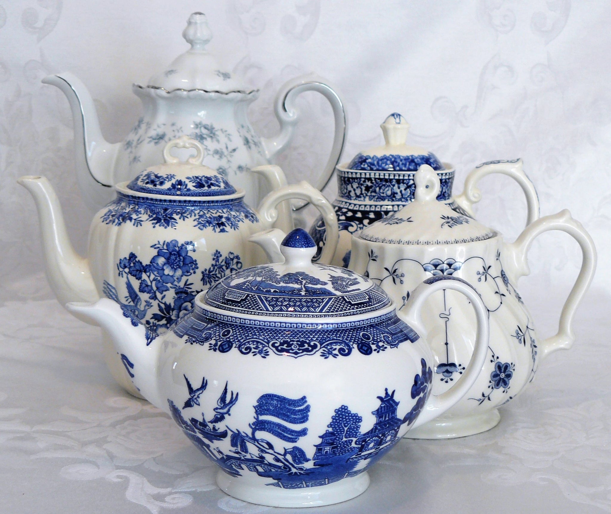 blue and white tea pot