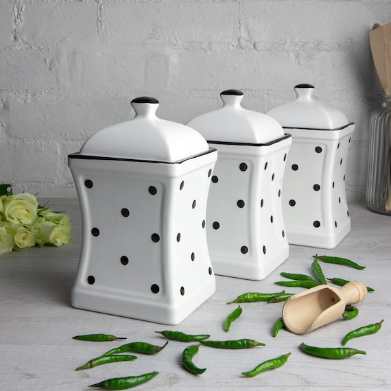 black and white tea coffee sugar canisters