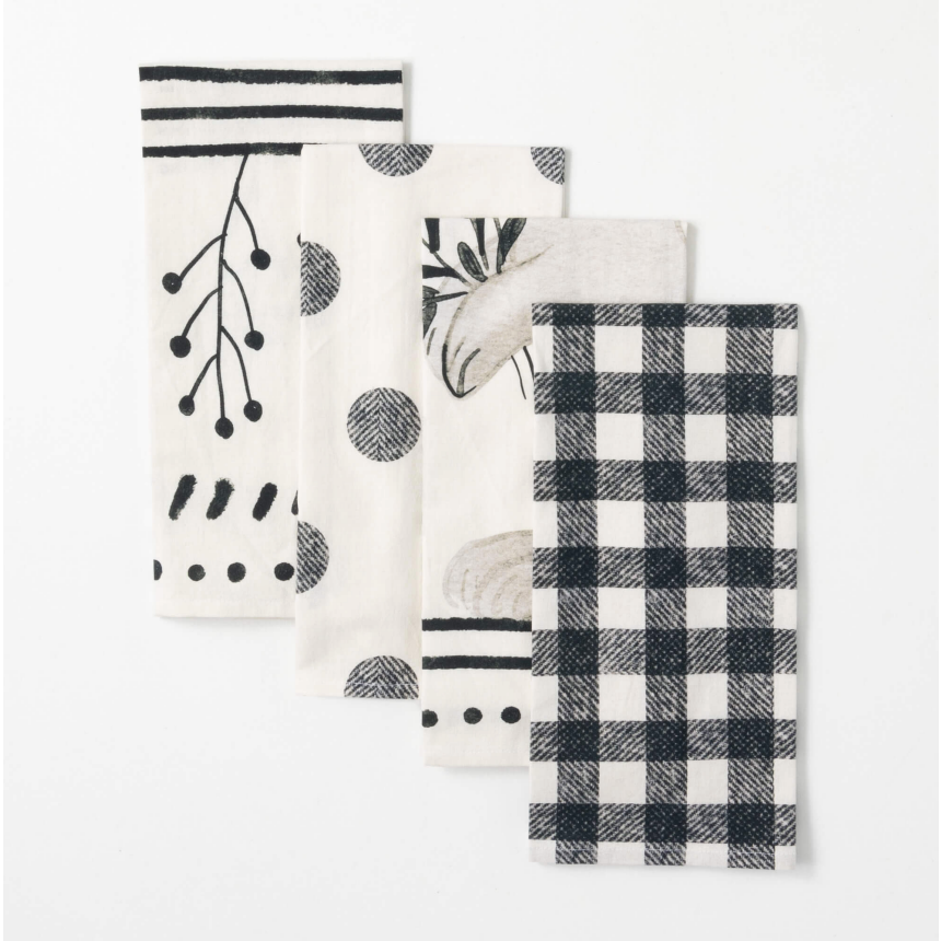 black and white tea towels