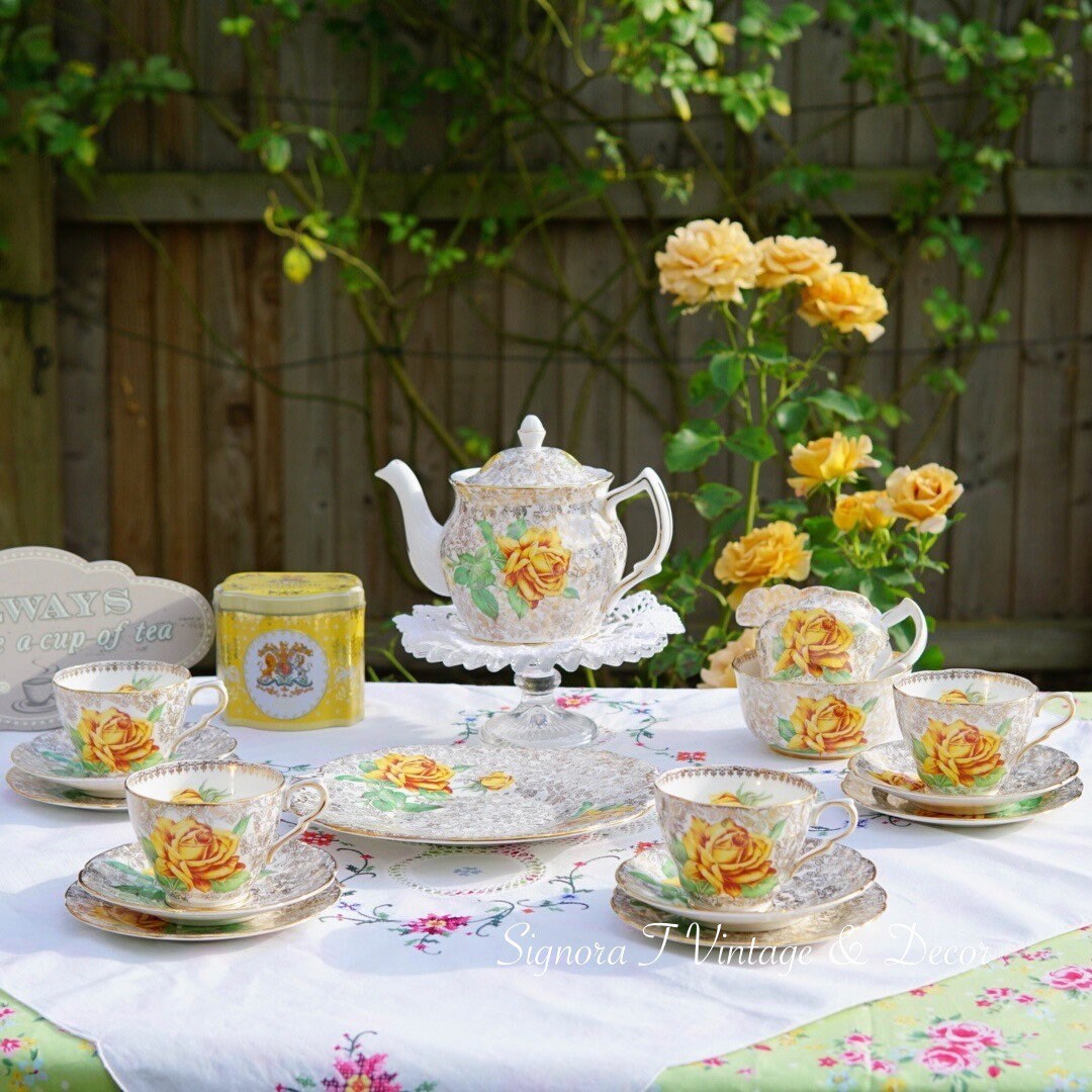 yellow rose tea set