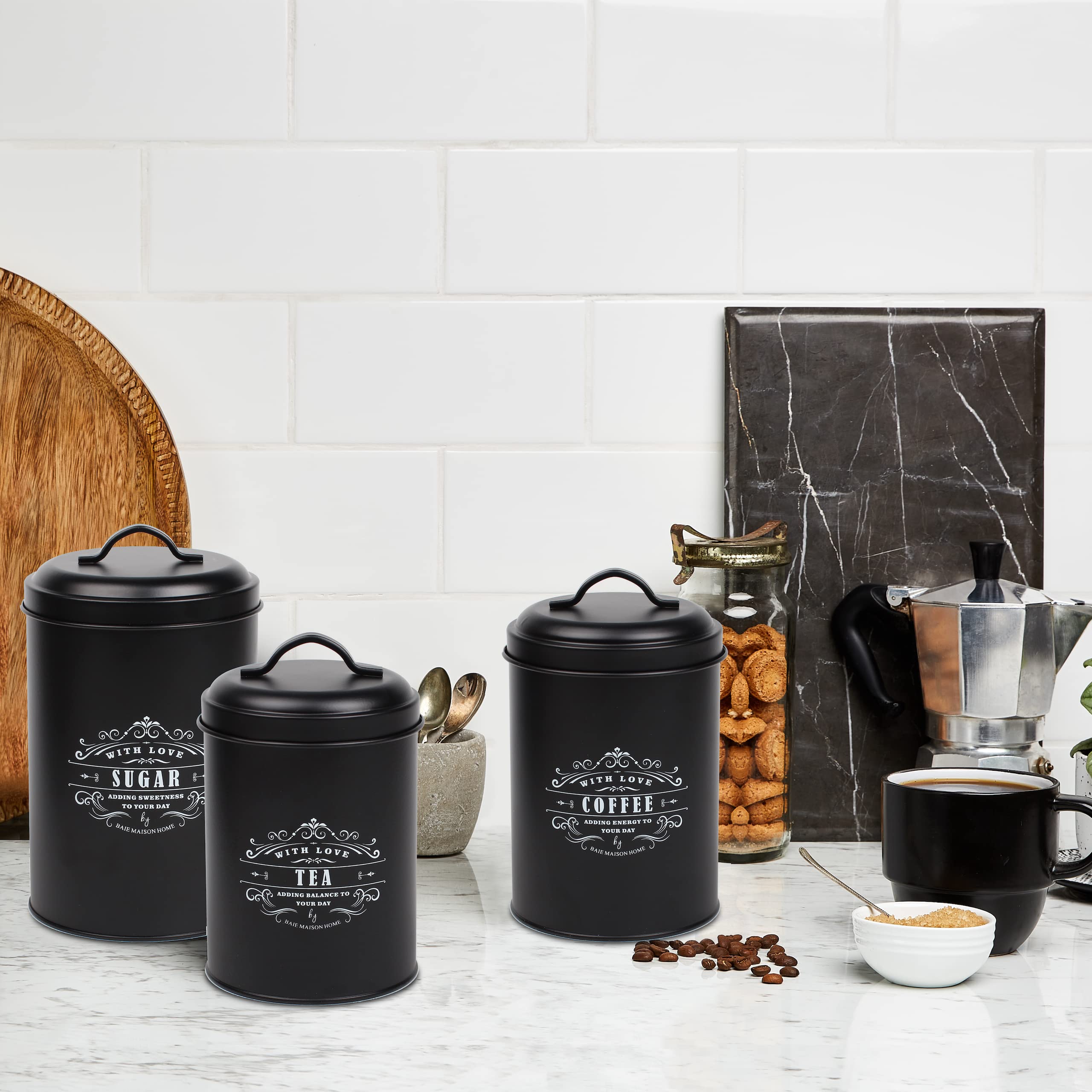 Stylish Ceramic Black Tea, Coffee & Sugar Canisters for Modern Kitchens