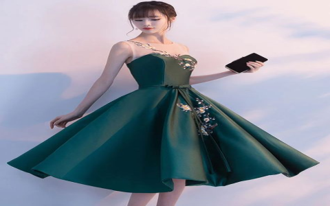 dark green tea length dress