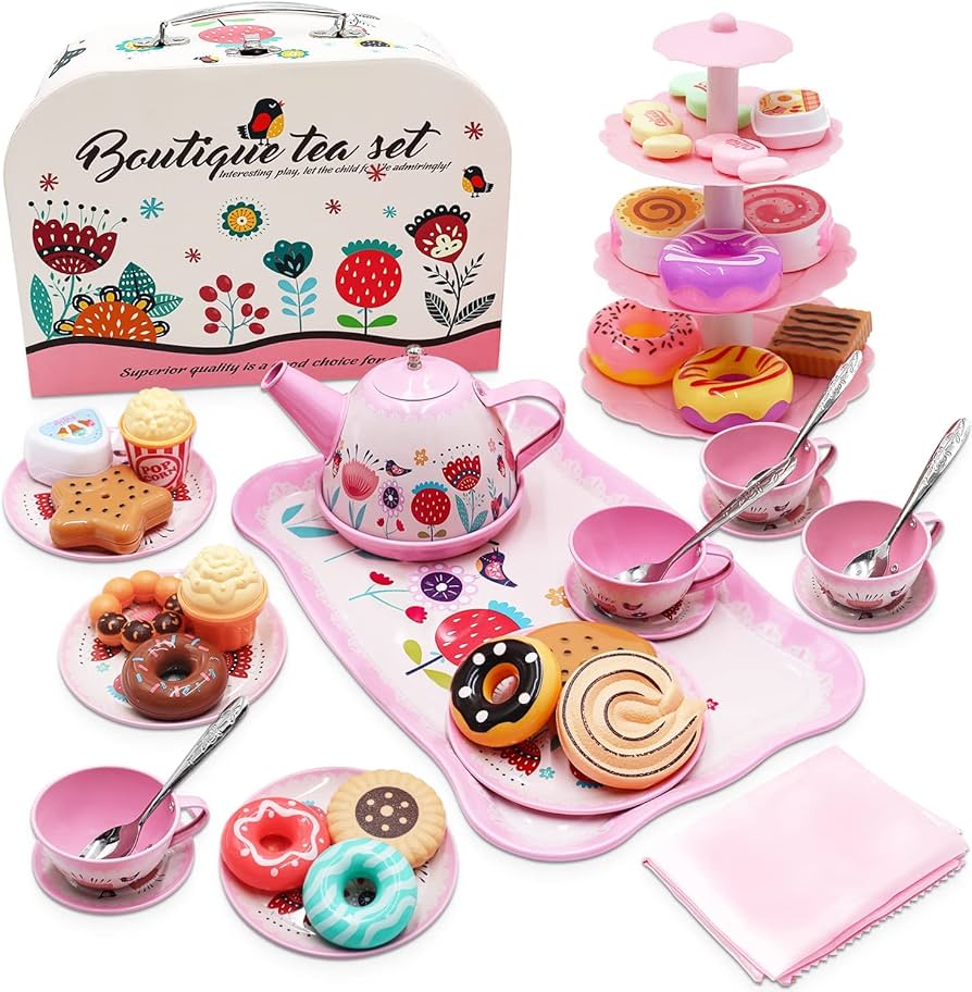 Girls Tea Set for Kids, 44PCS Princess Tea Party Set with Teapot, Plates, and Carrying Case