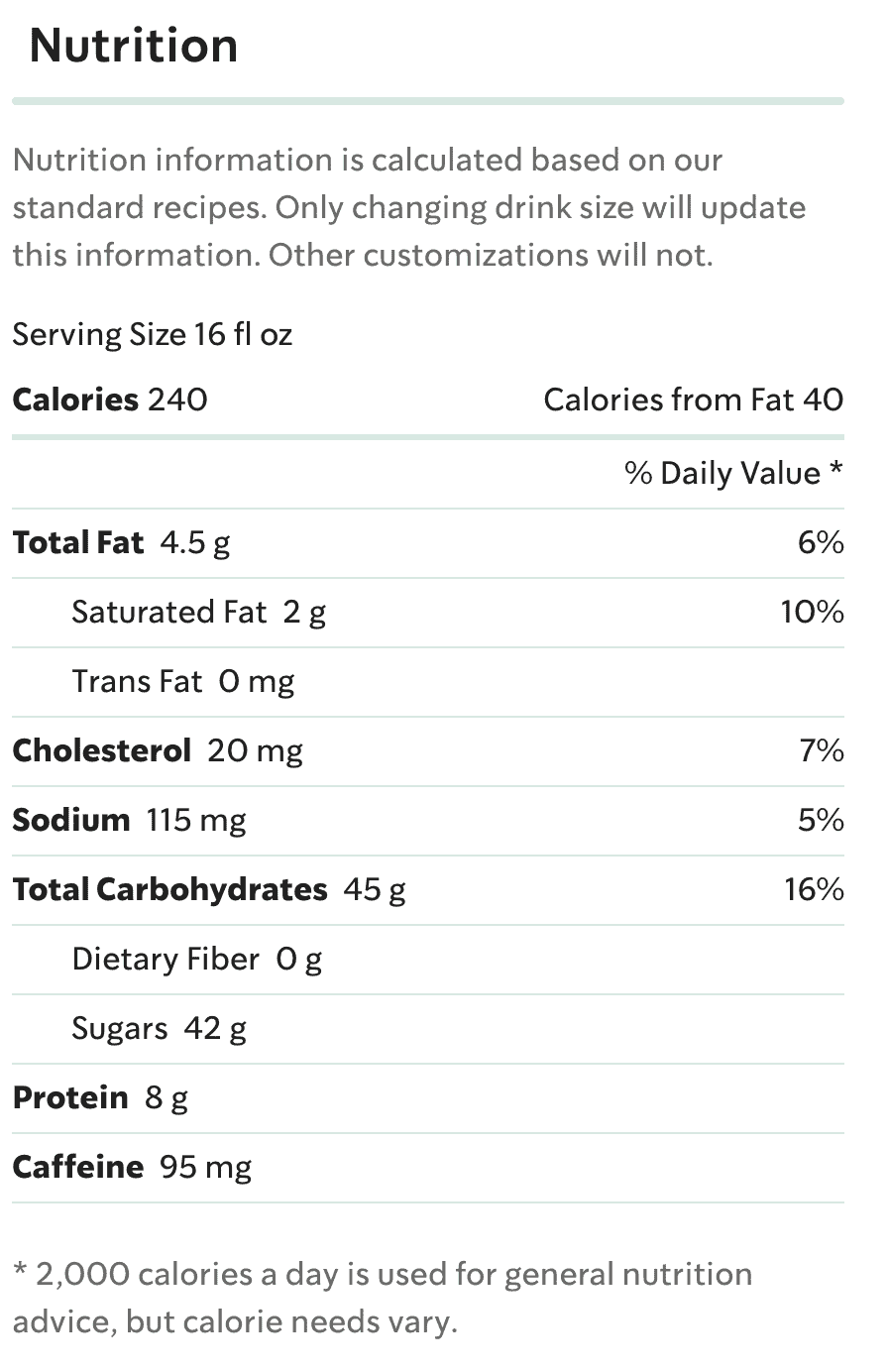 chai tea latte nutrition info