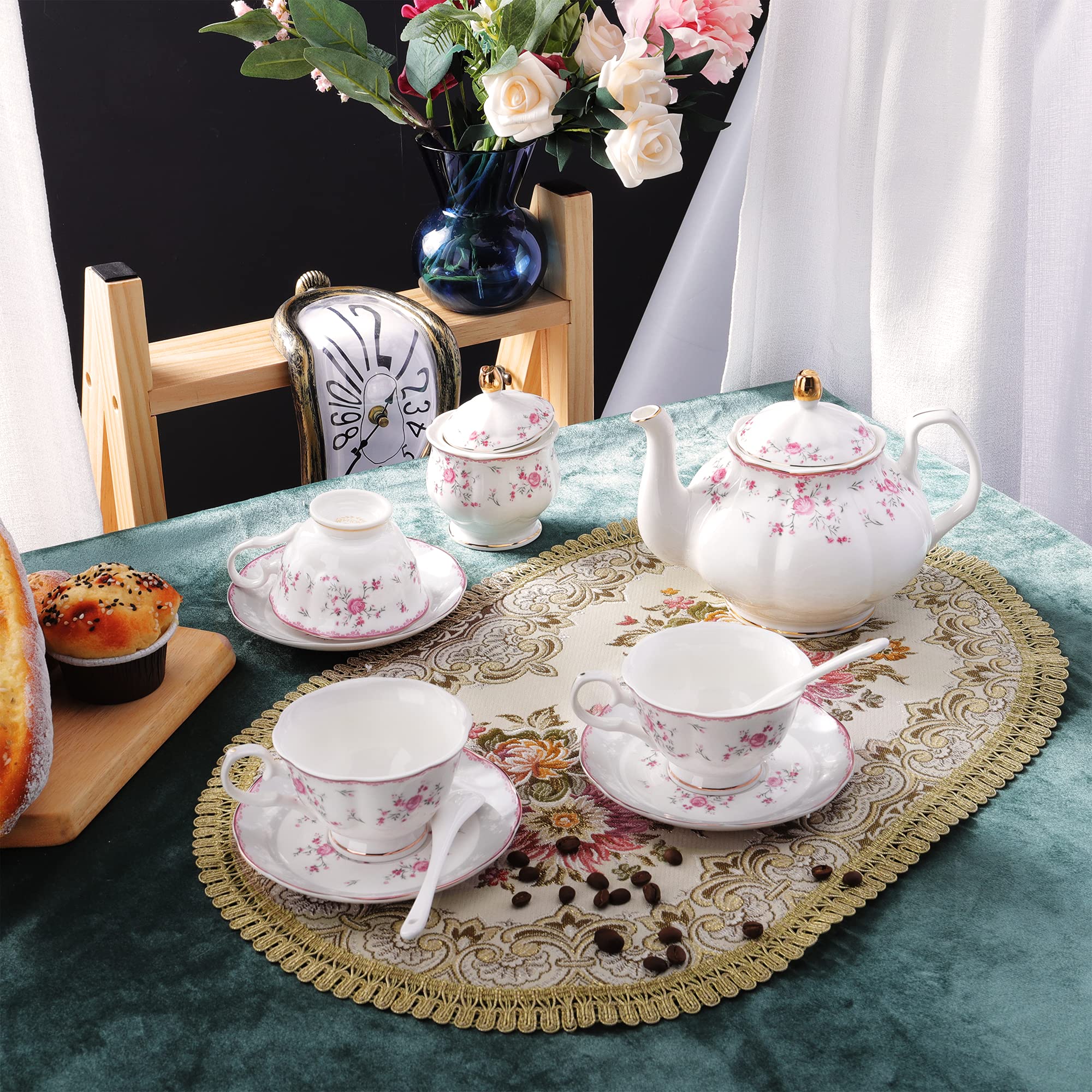 Elegant Party Tea Set for Special Occasions – Vintage Floral Ceramic Cups and Teapot