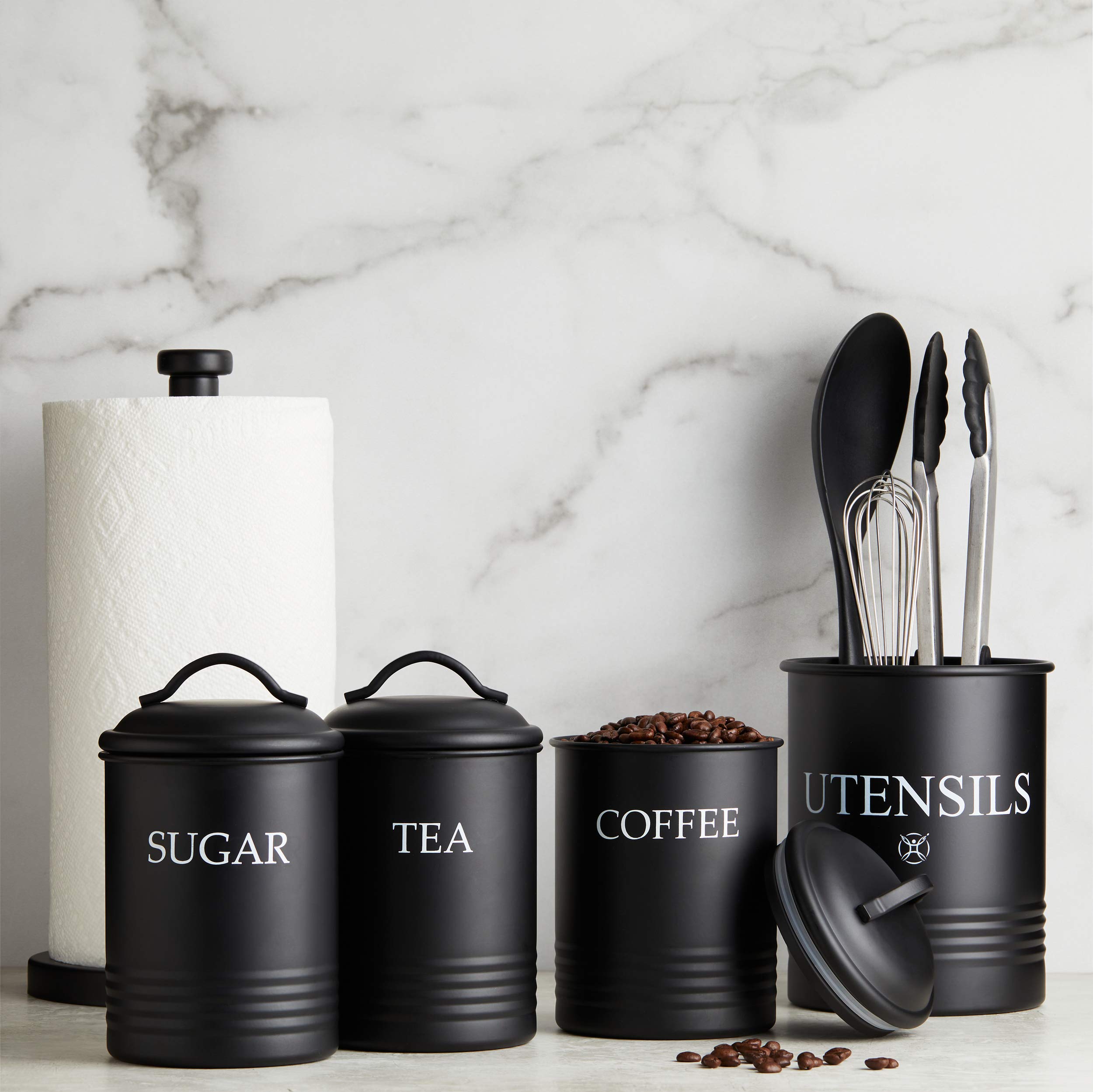 Premium Black Tea, Coffee and Sugar Canisters – Metal Storage for Kitchen Organization