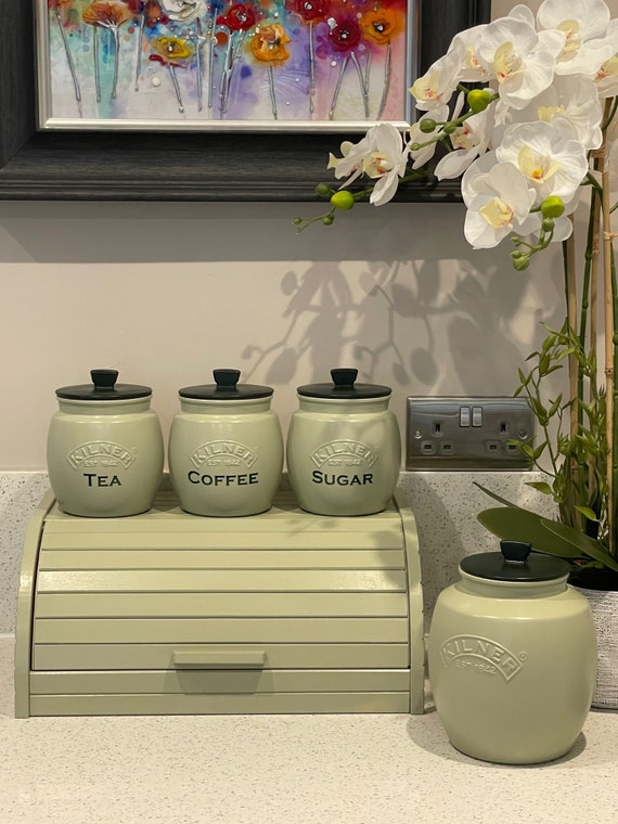 sage green tea coffee sugar canisters