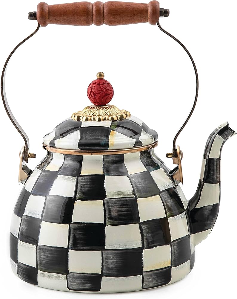black white tea kettle