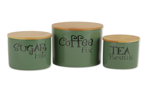 Black Tea Coffee Sugar Canisters Ceramic Set with Bamboo Lids – Stylish Kitchen Storage