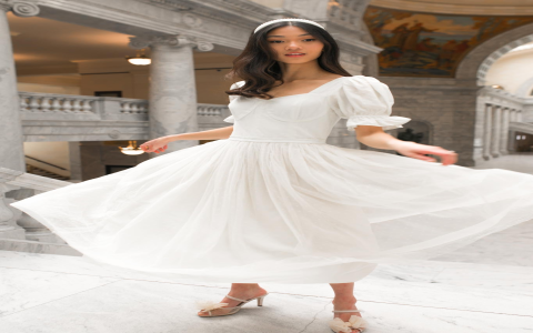 white tea length dress