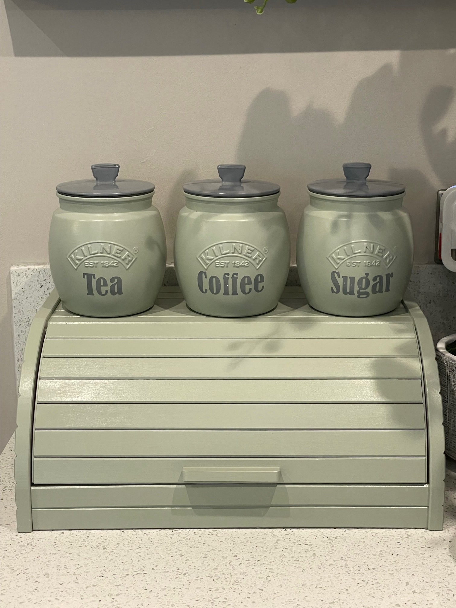 sage green tea coffee sugar canisters