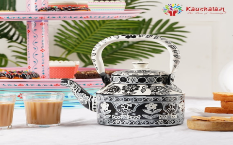 black white tea kettle