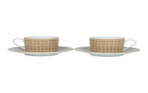 gold and white tea set