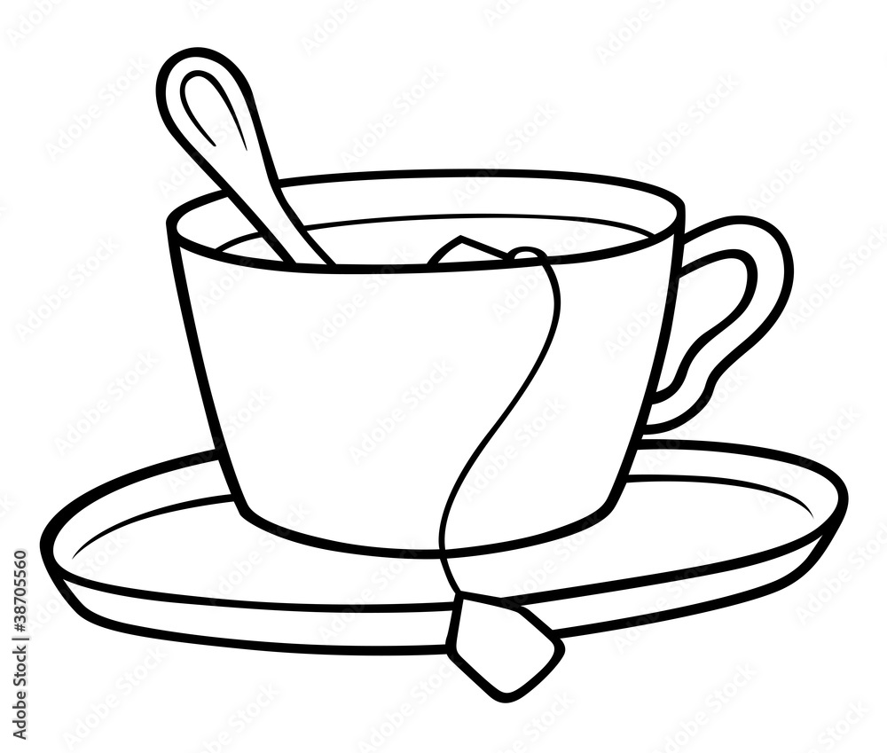 tea cup black and white