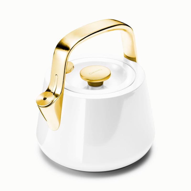 white and gold tea kettle