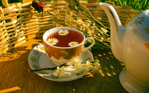 flowers with tea