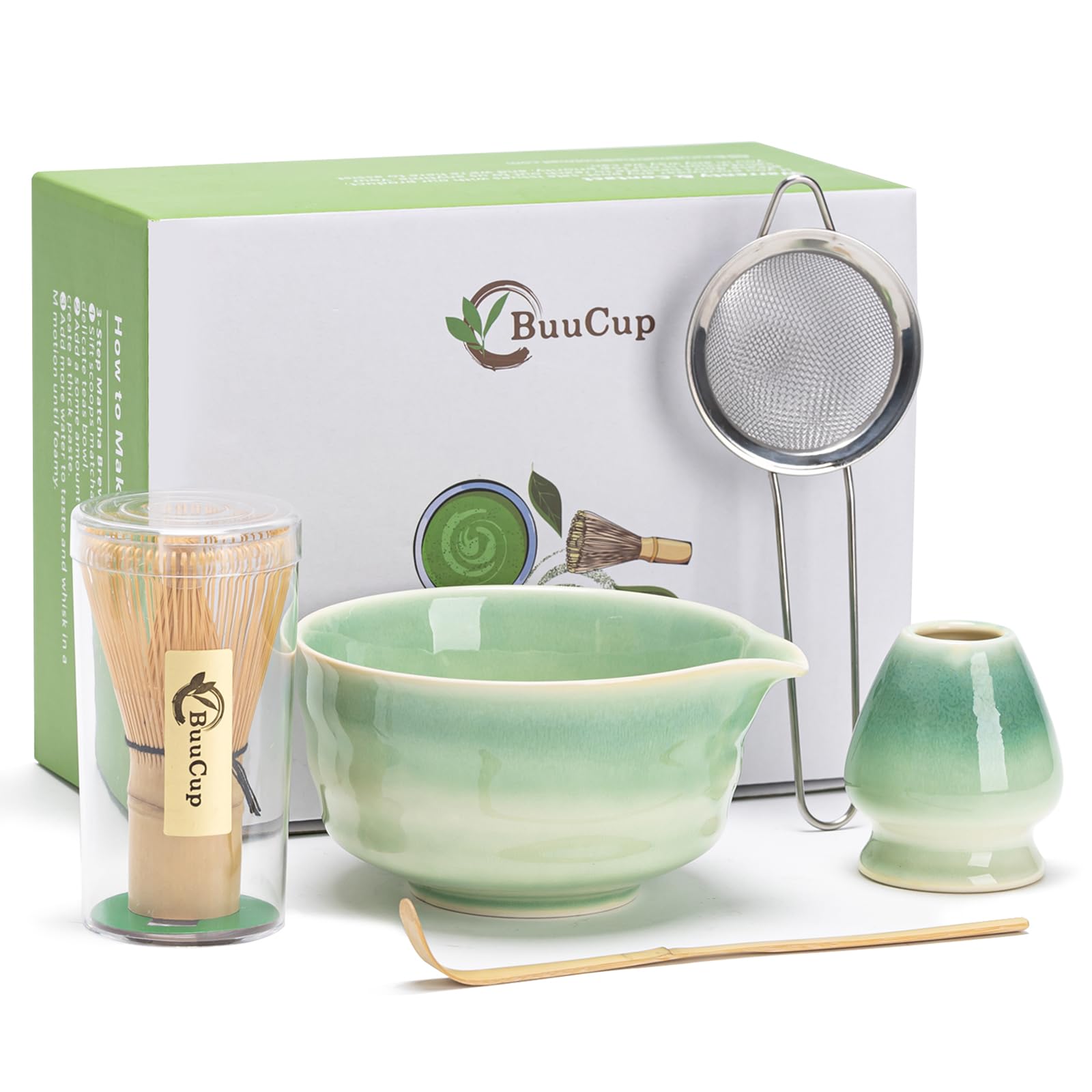 Japanese Matcha Green Tea Set: Spout Bowl & Bamboo Whisk