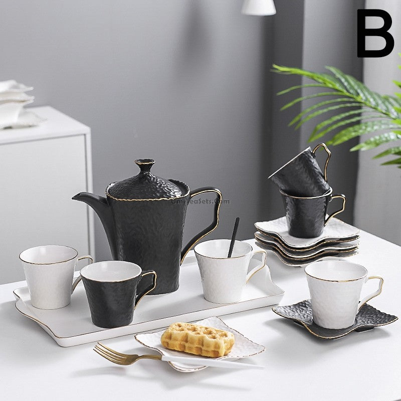 black and white tea set