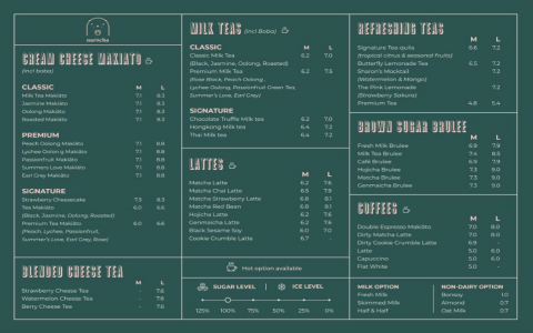 green tea menu