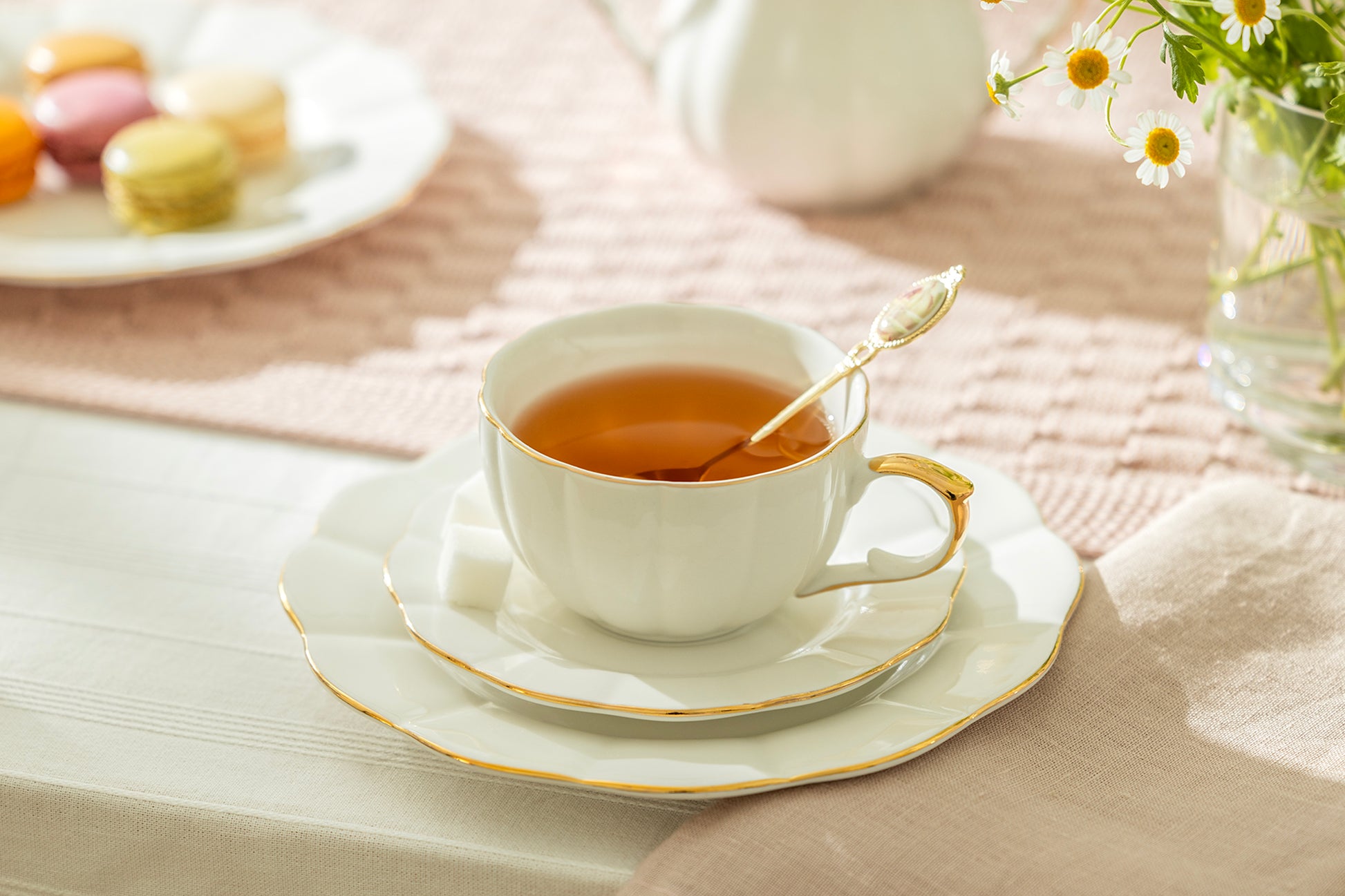 white and gold tea set