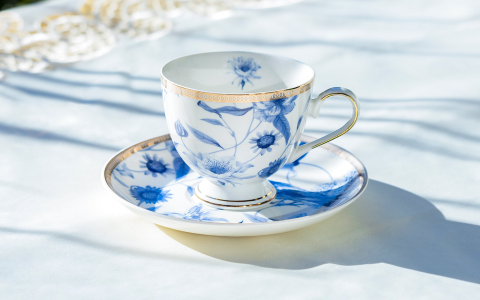 blue white tea set