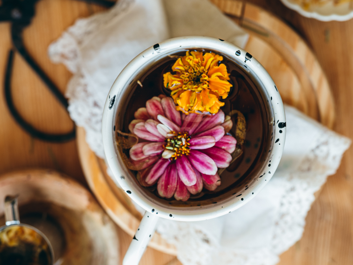 flowers with tea