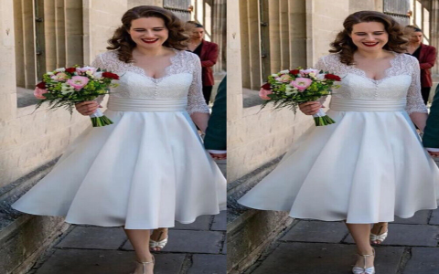 white lace tea length dress