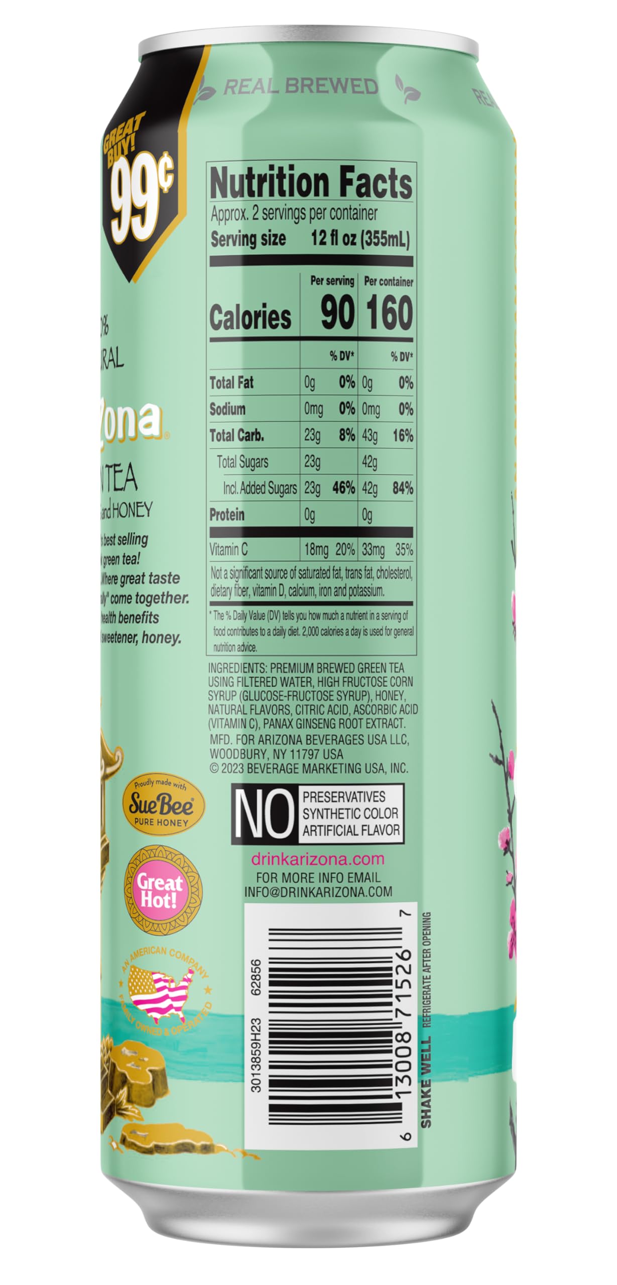 do arizona green tea have caffeine