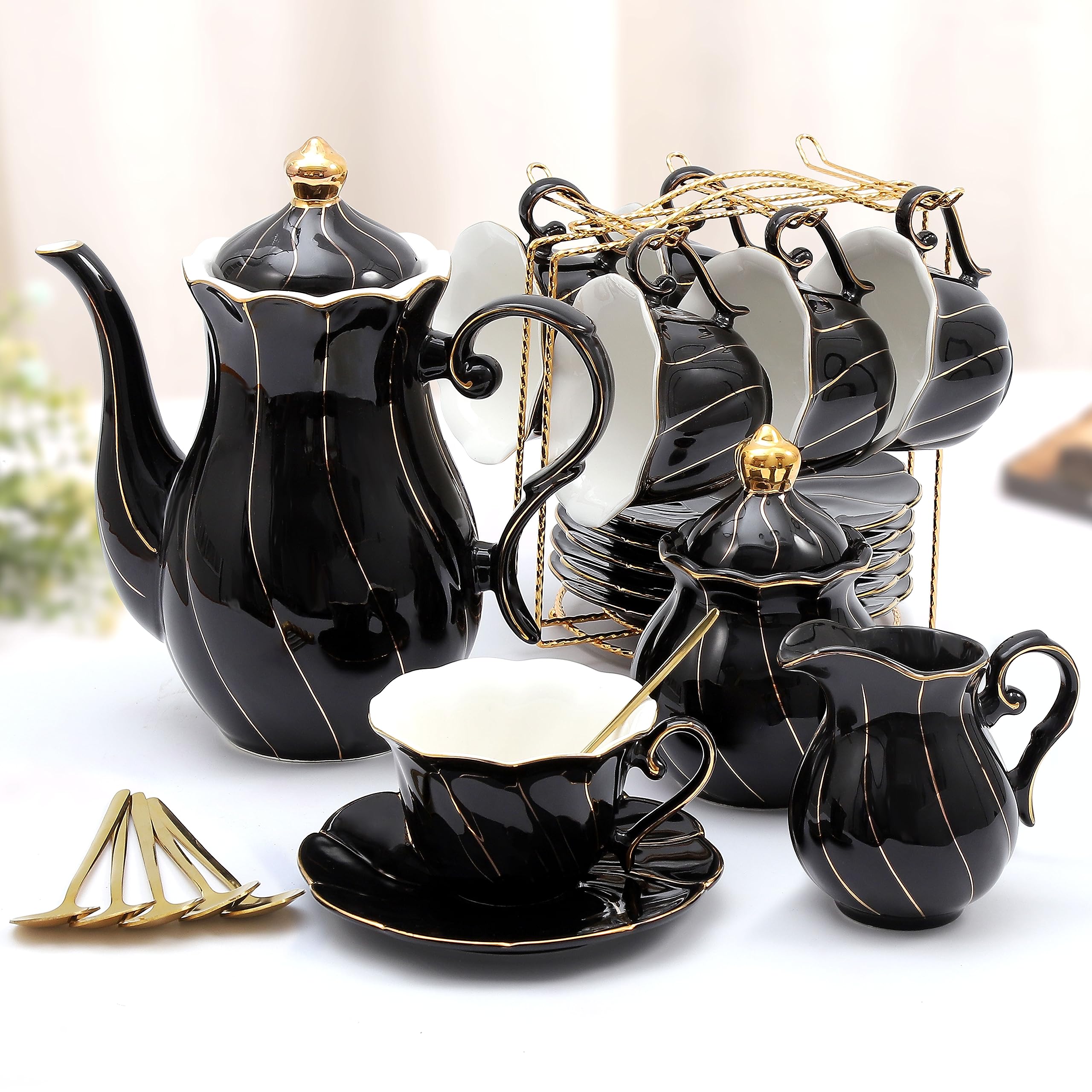 Buy Elegant Tea Set on Tray: 40oz Teapot & 7oz Cups, Money Back