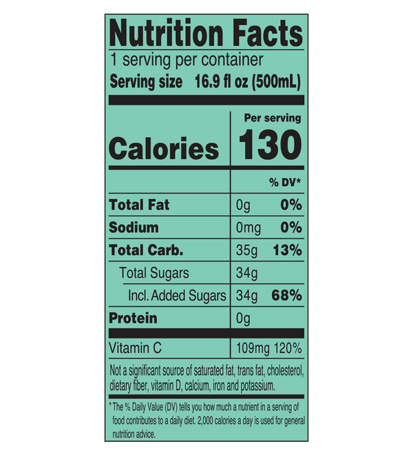 arizona green tea nutrition information