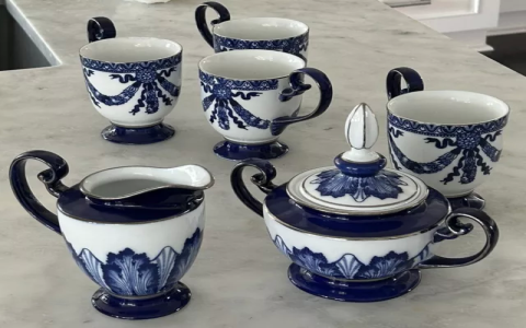 bombay blue and white tea set