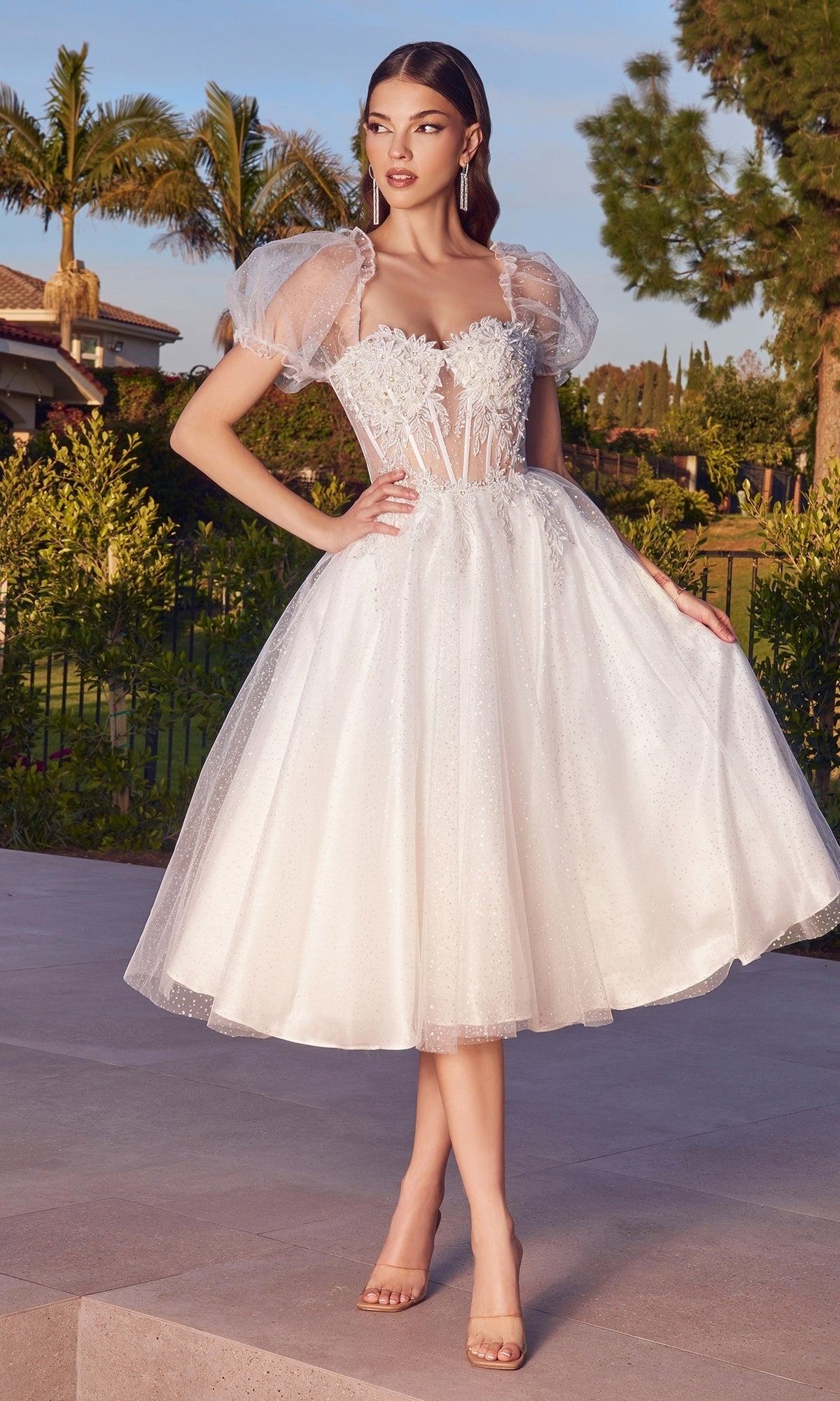 white tea length cocktail dress